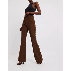 Because of Alice BOA Wide Leg Suit Trouser Pants in Chocolate Brown Medium